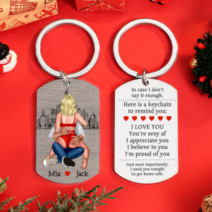 Personalized Couple Keychain Custom 2 Names Keyring "Get Home Safe" Stainless Steel Keychain