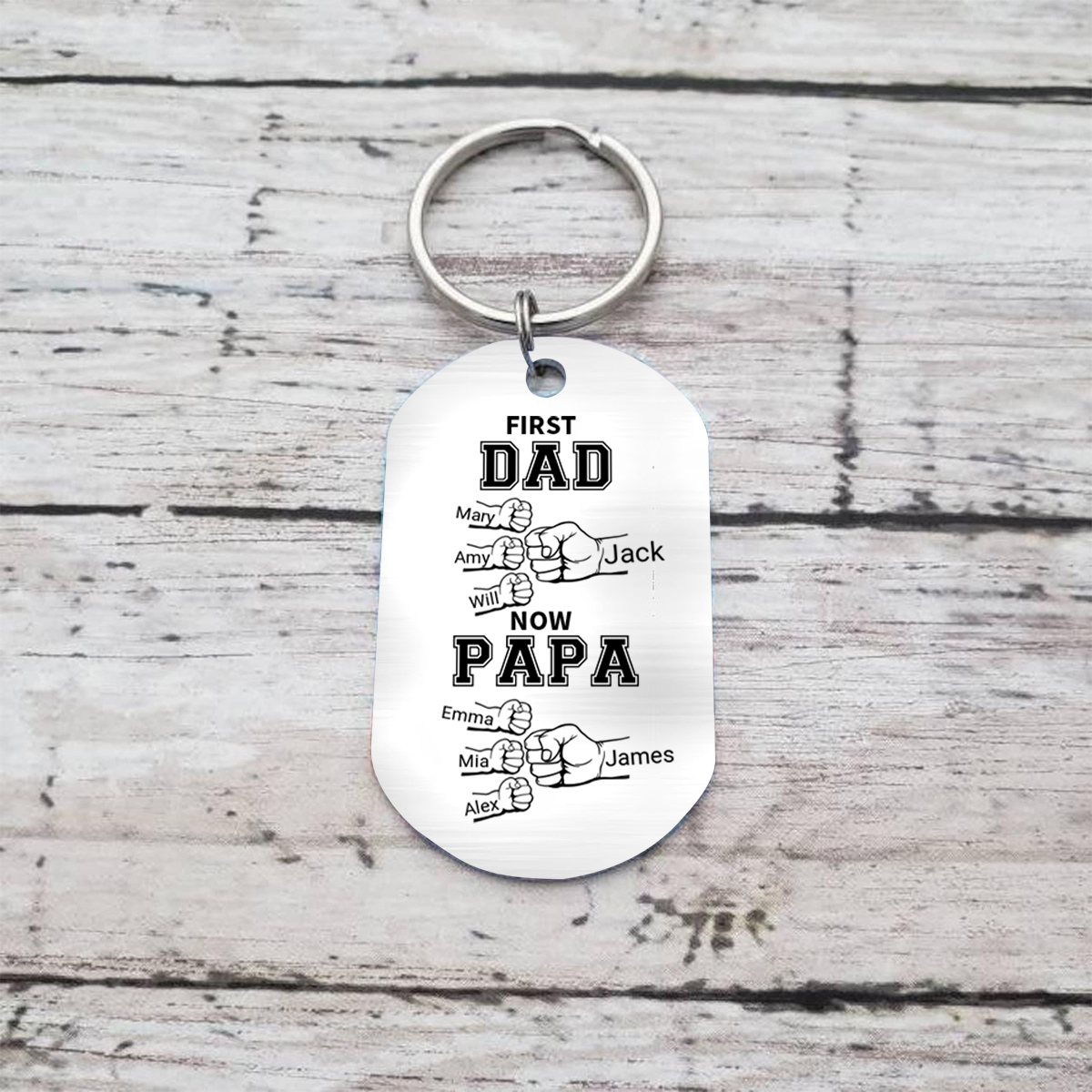 Personalized Dad's "First Dad Now Grandpa" Fist Keychain Custom Names Gift For Grandpa - Father's Day