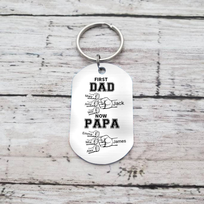 Personalized Dad's "First Dad Now Grandpa" Fist Keychain Custom Names Gift For Grandpa - Father's Day