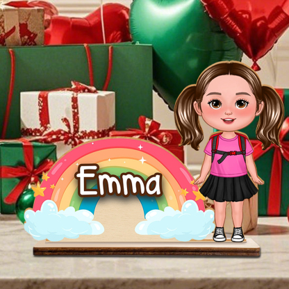 Personalized Rainbow Character Name Plaque – Custom Back-to-School Desk Sign with Name & Cartoon