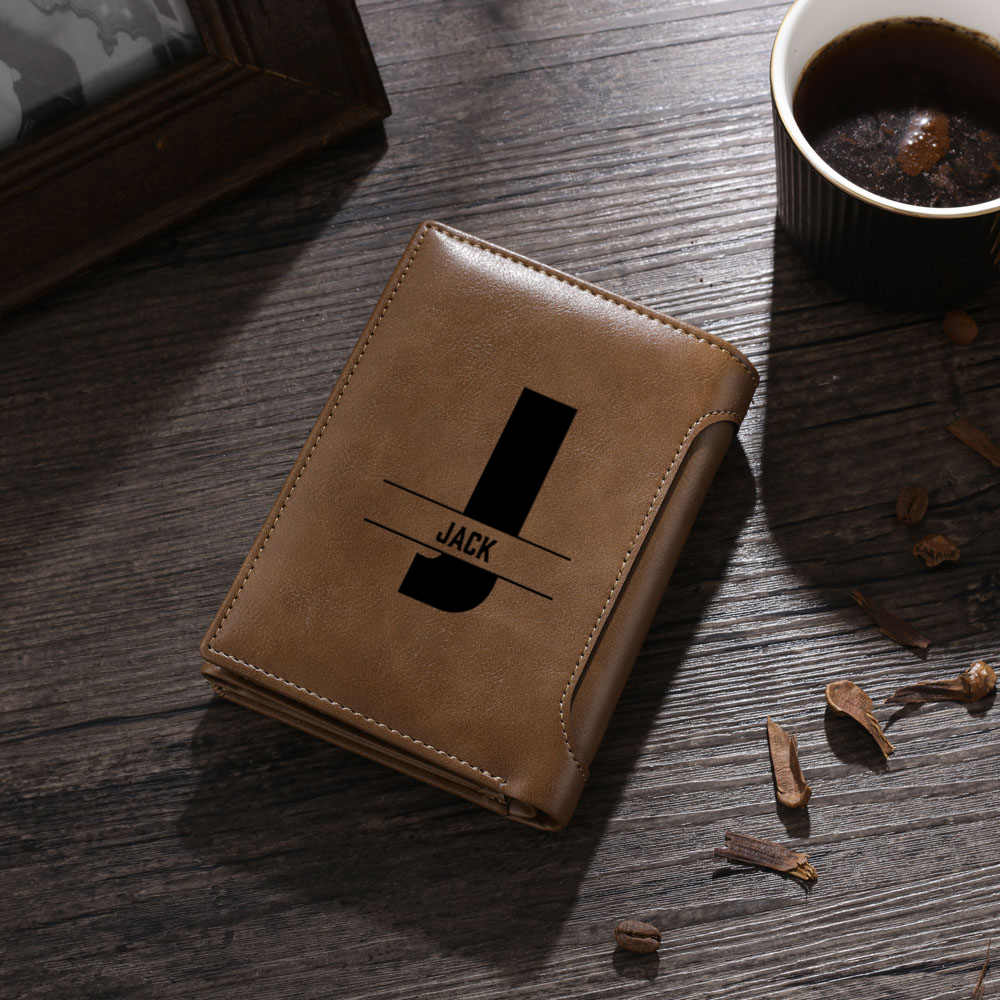 Unique Fist-Bump Customizable Men’s Wallet with Name Pattern – Personalized Gift for Dad & Husband