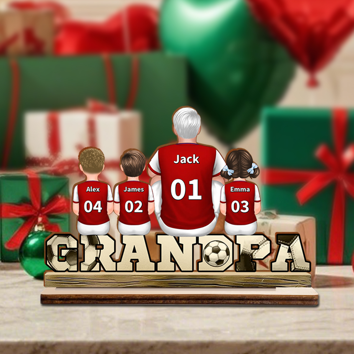 Personalized Wooden Soccer Ornament – Custom Number, Name, Color for Grandpa Gift
