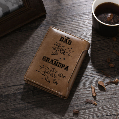 Gift for Grandpa – Personalized Name Wallet with Fist Element, Custom Engraving