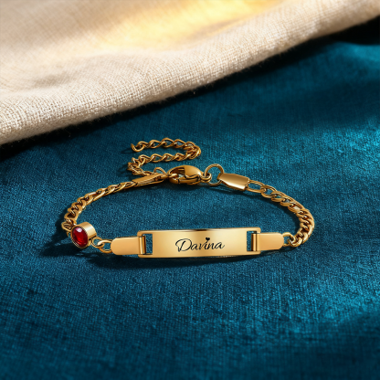 Personalized Adjustable & Engravable Baby Bracelet, Custom Name & Birthstone Stainless Steel Bracelets Gift for Baby and New Mom