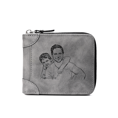 Photo Personalized Leather Zipper Men's Wallet Custom Text Fold Wallet for Dad