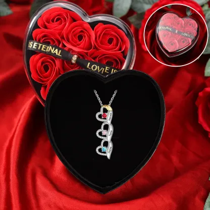 Personalized Heart Necklace, Customized 3 Names and 3 Birthstones Women's Pendant Necklace with Gift Box Gift for Mom/Grandma | Jessemade