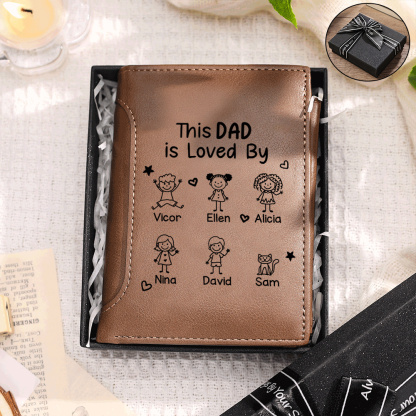 Personalized Trifold Leather Wallet Customized With 1-6 Children’s Names Gift For Dad Or Grandpa