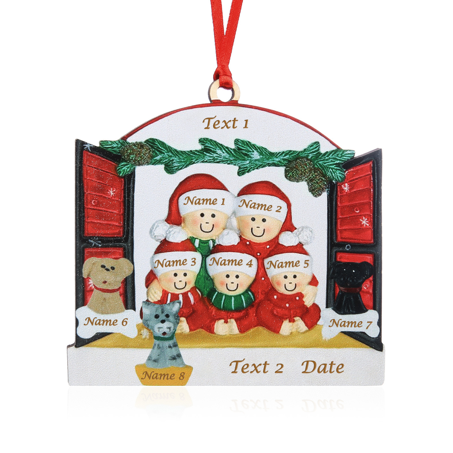 7 Names-Personalized Family Wooden Christmas Xmas Tree Decoration Ornament-Custom 7 Names Hanging Ornament  with Dog and Cat Gifts For Family