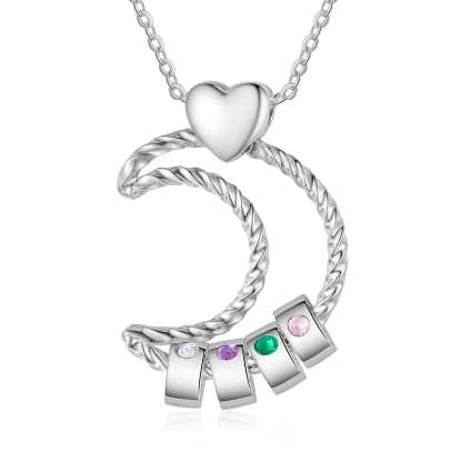 4 Names - Personalized Moon Pendant Necklace Custom Birthstones & Names Necklace Gift for Her | Jessemade