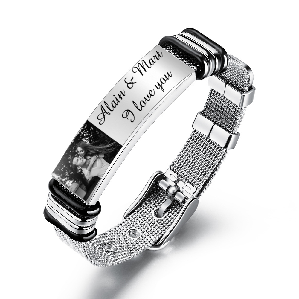 Personalized Women's Photo Bracelet Custom Photo ID Bar Wristband Bangle Gifts For Her
