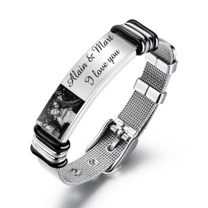 Personalized Women's Photo Bracelet Custom Photo ID Bar Wristband Bangle Gifts For Her