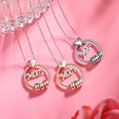 3 Names-Personalized Mom Necklace Set With  Premium Rotating Rose Flower Gift Box-Custom Necklace With 3 Birthstones Engraved Names Gift For Mother