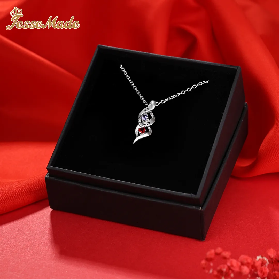 3 Names-Customized Necklace Cascading Pendant with 1-10 Birthstones Engraving 3 Names Gifts for Her