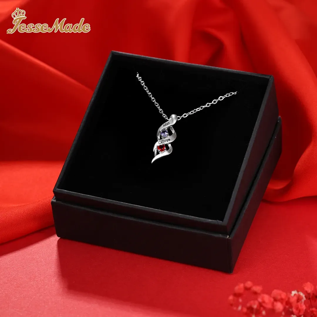 3 Names-Customized Necklace Cascading Pendant with 1-10 Birthstones Engraving 3 Names Gifts for Her