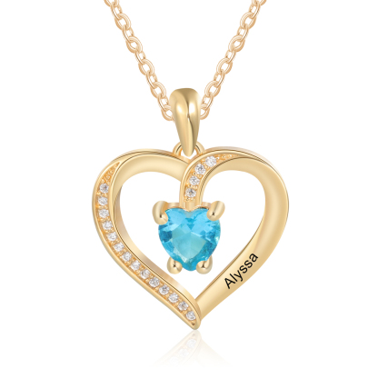 Personalized Name Heart Silver Necklace with Birthstone and Name Beautiful Gift for Her