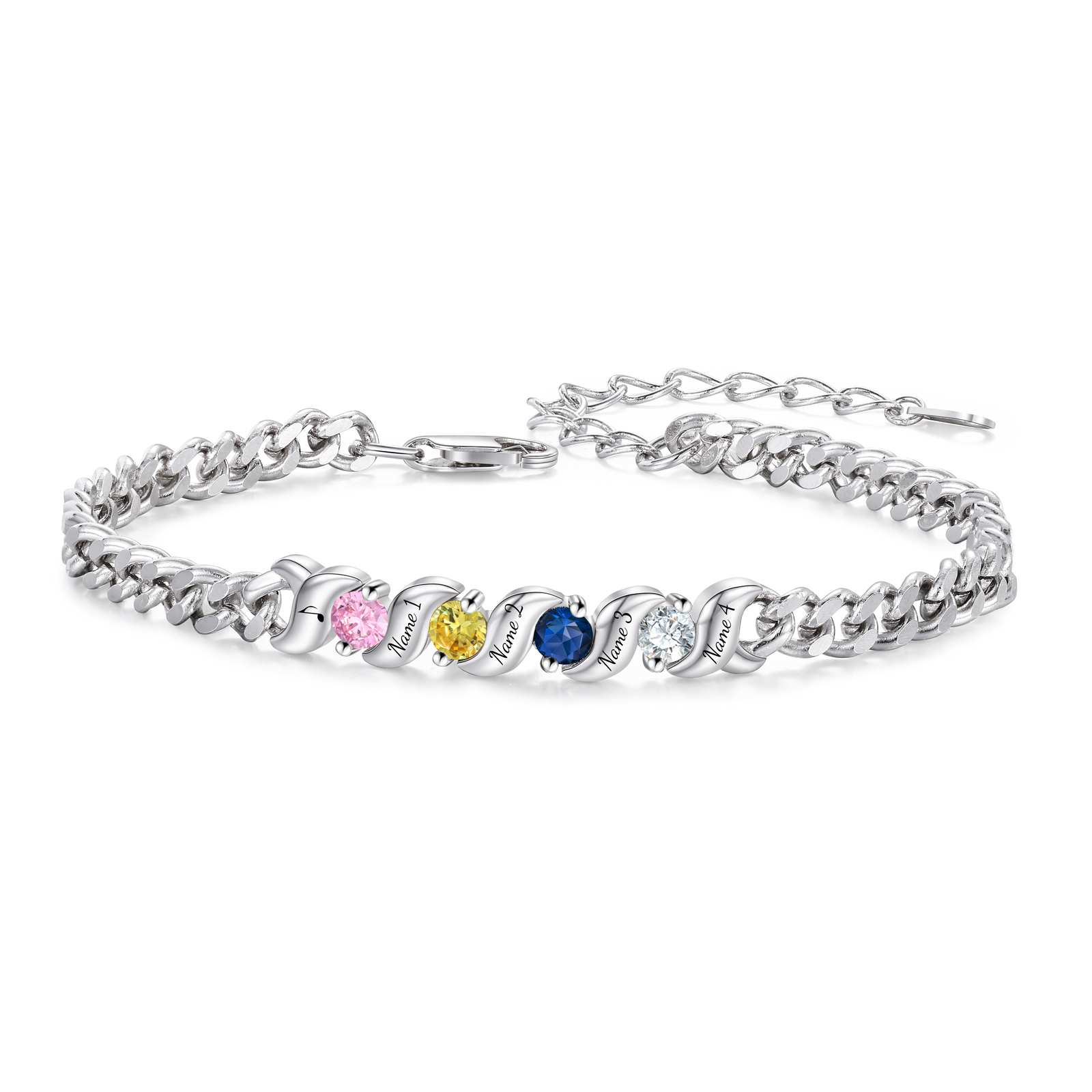 Personalized Cuban Link Bracelet Custom with 1–5 Names and Birthstones