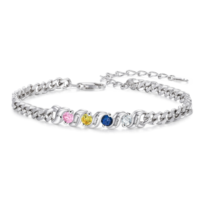 Personalized Cuban Link Bracelet Custom with 1–5 Names and Birthstones