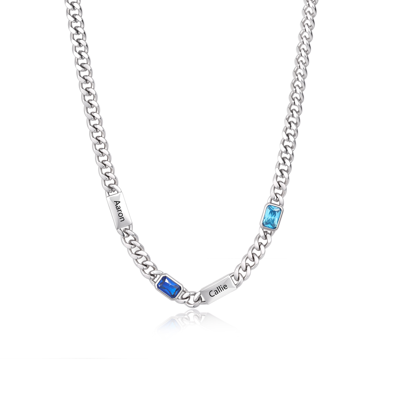 Personalized Cuban Chain Men Necklace Custom With 1-6 Names And Birthstones Gift For Dad Or Husband