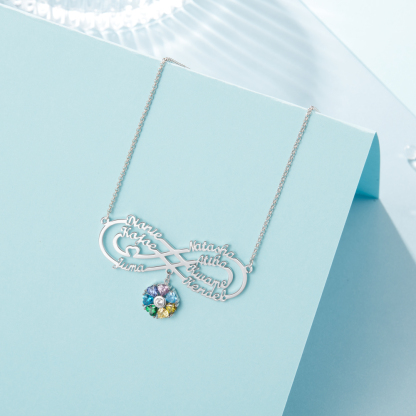 Personalized Infinity Necklace With 7 Birthstones Engraved Names Necklace Gift For Women