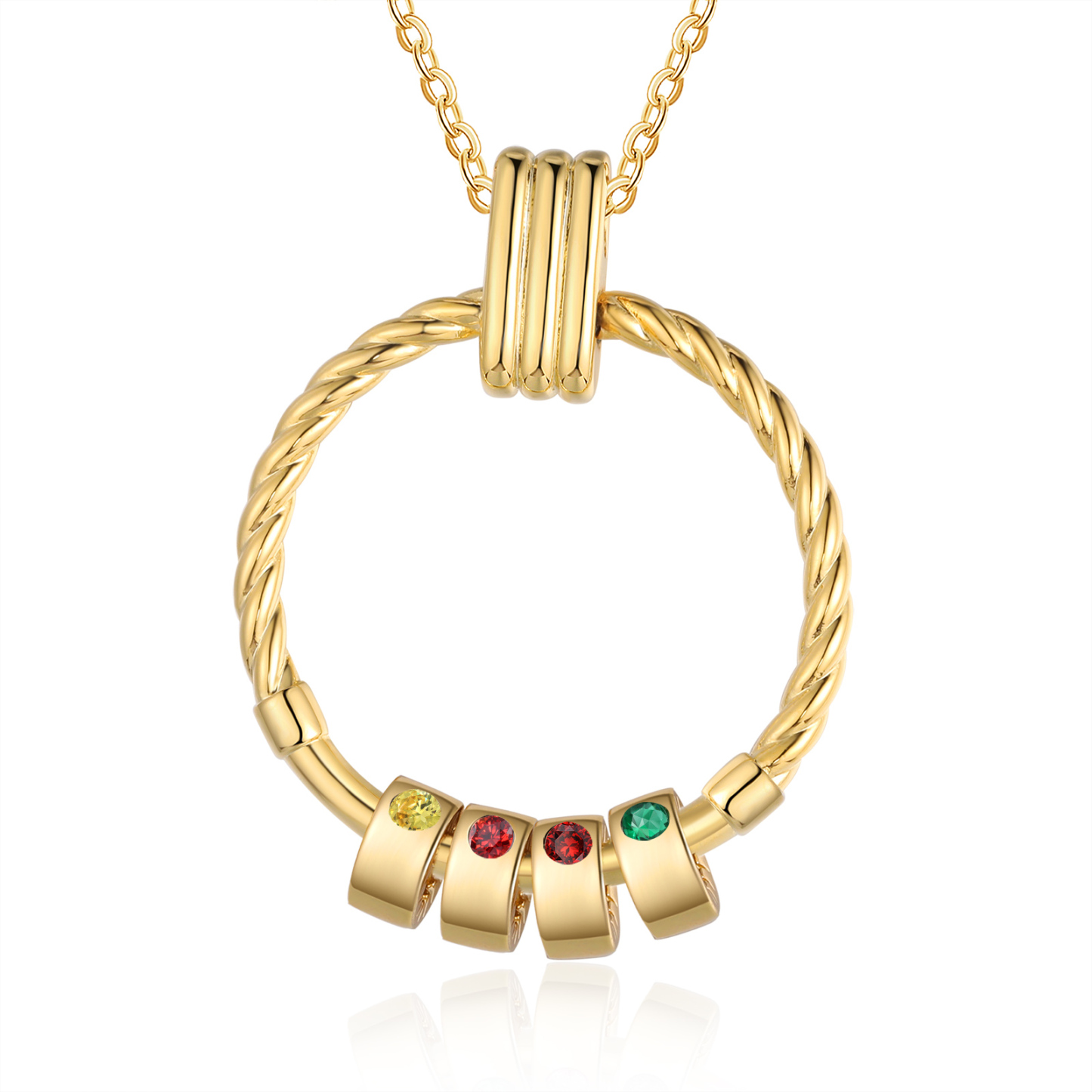 4 Names - Personalized Round Pendant Necklace Customized Name Gift for Her