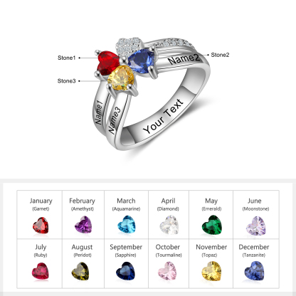 Personalized Ring With 3 Birthstones Engraved Names Ring Best Gift For Women