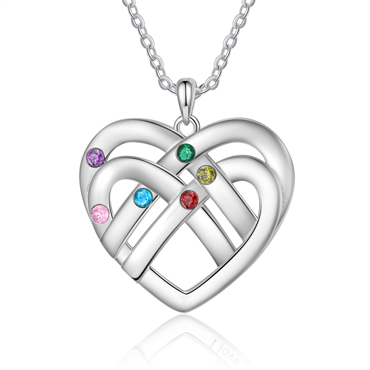 6 Names - Personalized Double Layer Heart Necklace with Custom Name and Birthstone, As a Mother's Day Gift for Mom