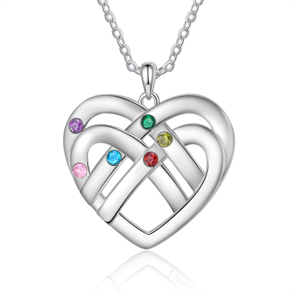 6 Names - Personalized Double Layer Heart Necklace with Custom Name and Birthstone, As a Mother's Day Gift for Mom