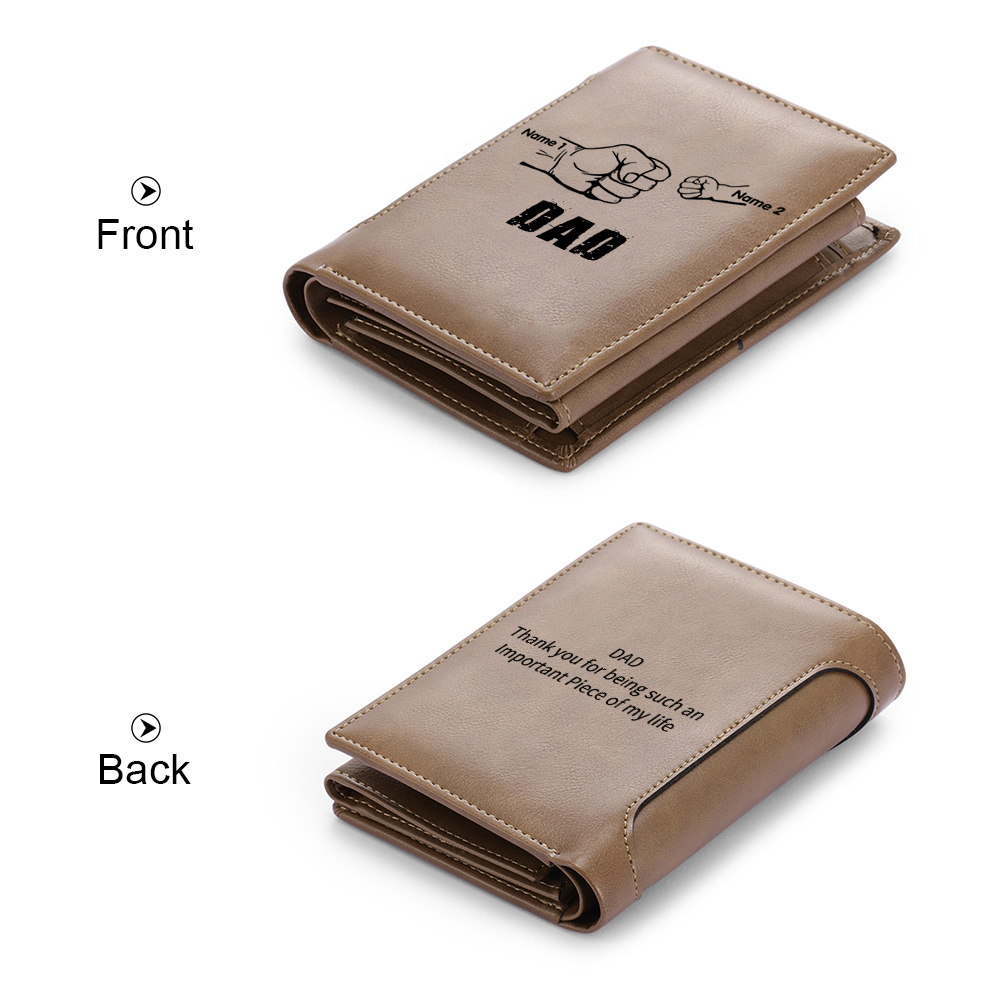 2 Names - Personalized Leather Men's Wallet Custom Text Wallet for Dad