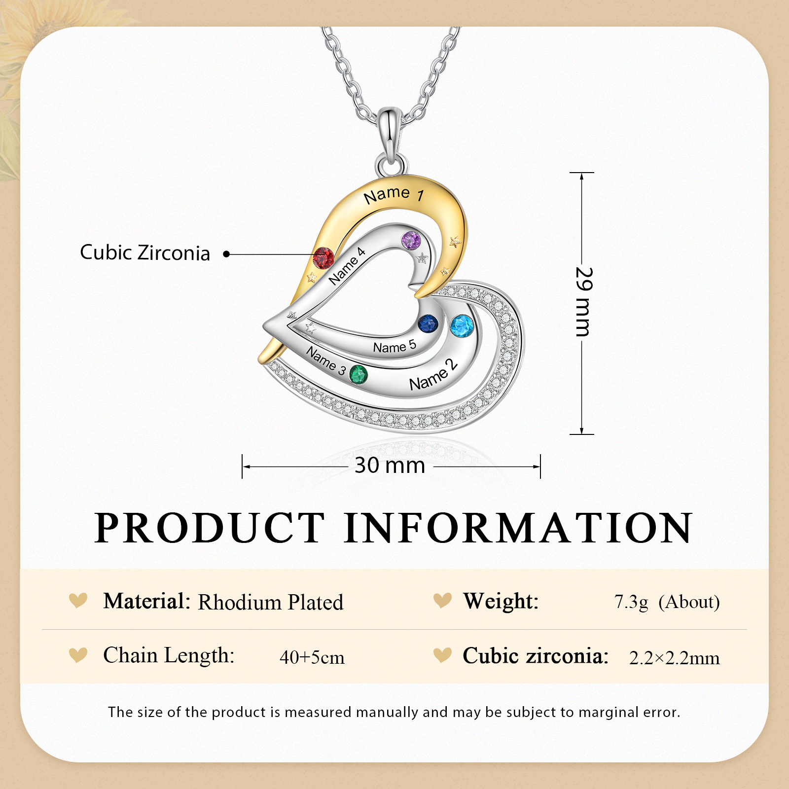 5 Names - Personalized Love Necklace with Customized Name and Birthstone, A Special Gift for Her