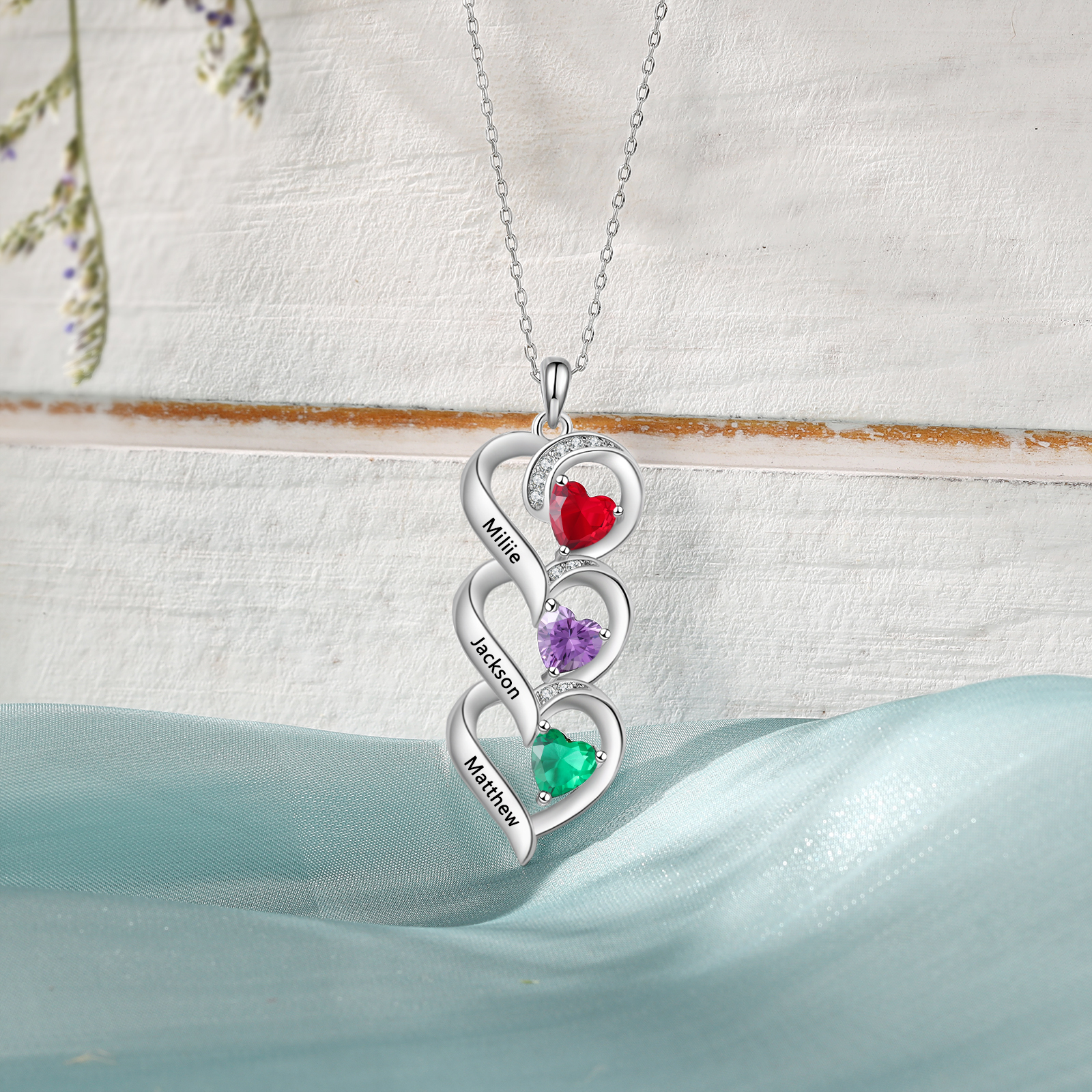 3 Name - Personalized Love Necklace with Customized Name and Birthstone, A Perfect and Exquisite Gift for Her