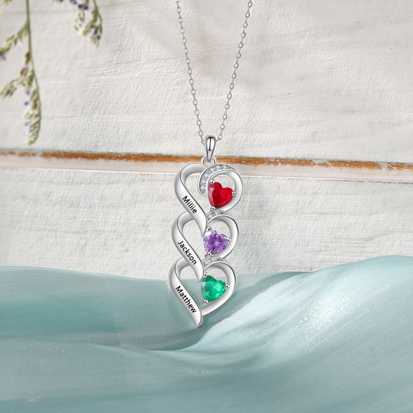 3 Name - Personalized Love Necklace with Customized Name and Birthstone, A Perfect and Exquisite Gift for Her