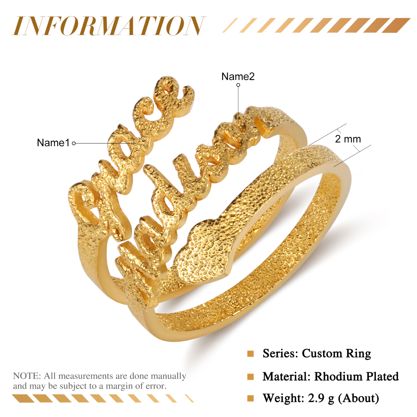 Personalized Family Name Ring Custom 2 Names Gifts For Women | Jessemade