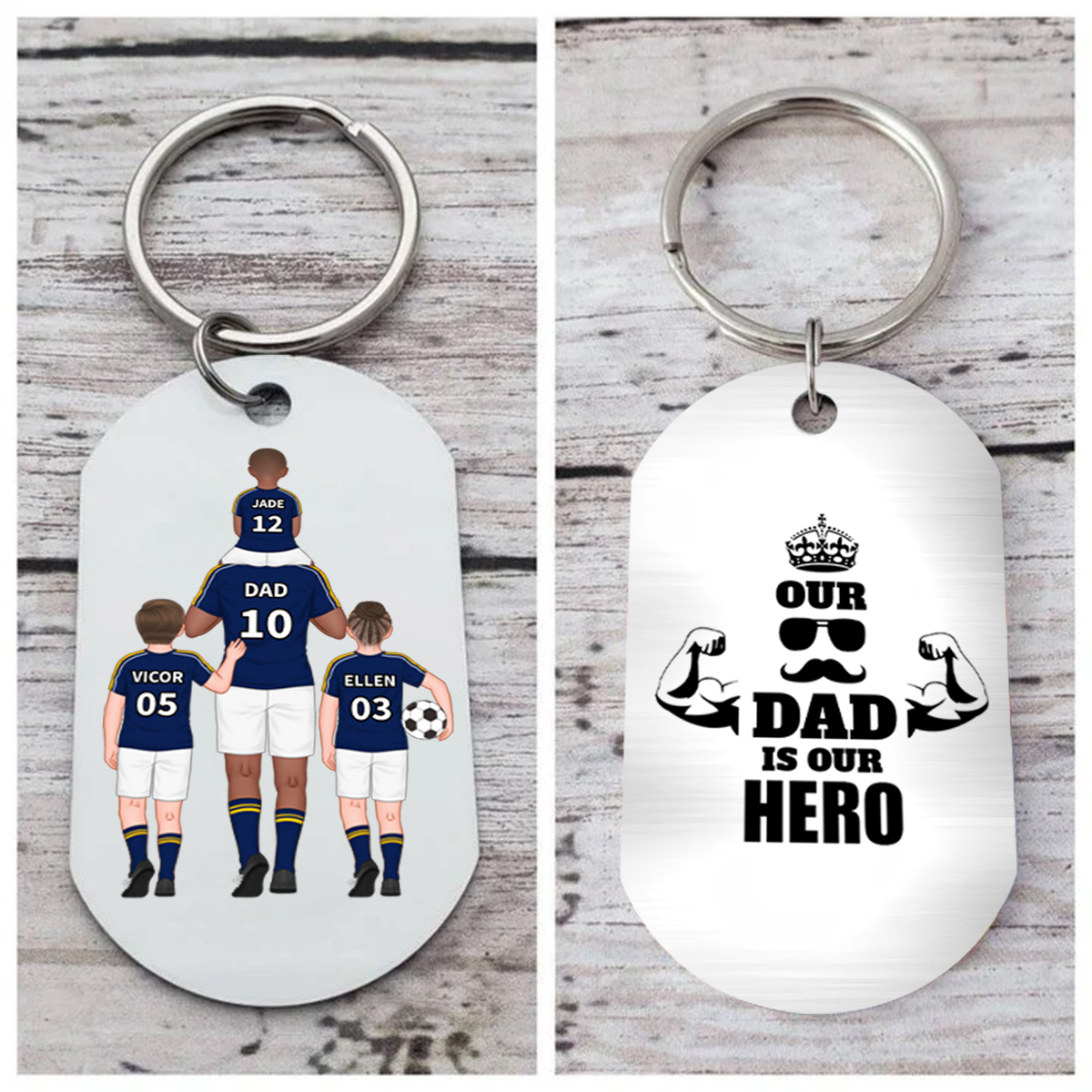 1-3 Names-Personalized Dad's Football Team Fift Keychain Custom Names Gift For Dad