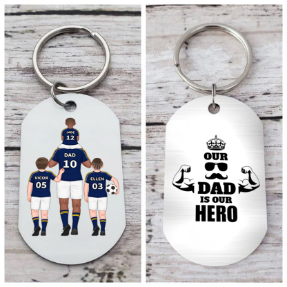 1-3 Names-Personalized Dad's Football Team Fift Keychain Custom Names Gift For Dad