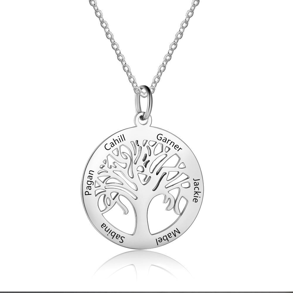 Custom Engraved 6 Names Family Tree Pendant Personalized Necklace For 