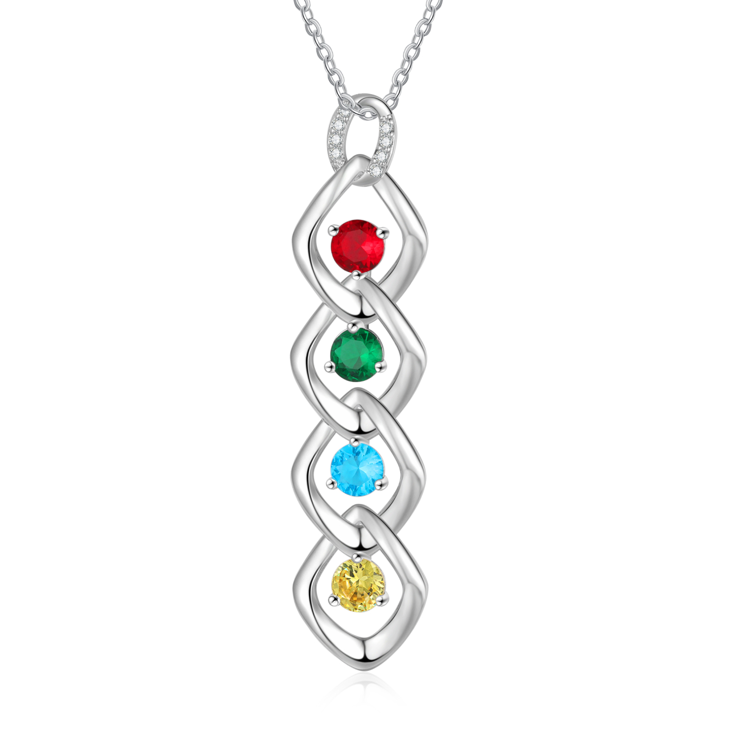 4 Names - Personalized Birthstone Necklace With Name Engraved For A Special Gift For Mom/Grandma
