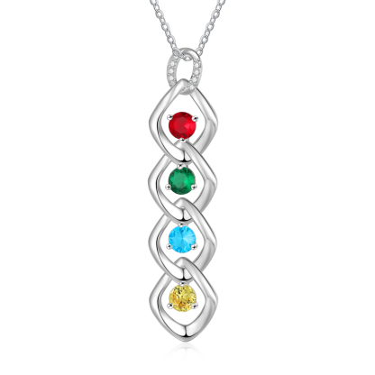 4 Names - Personalized Birthstone Necklace With Name Engraved For A Special Gift For Mom/Grandma