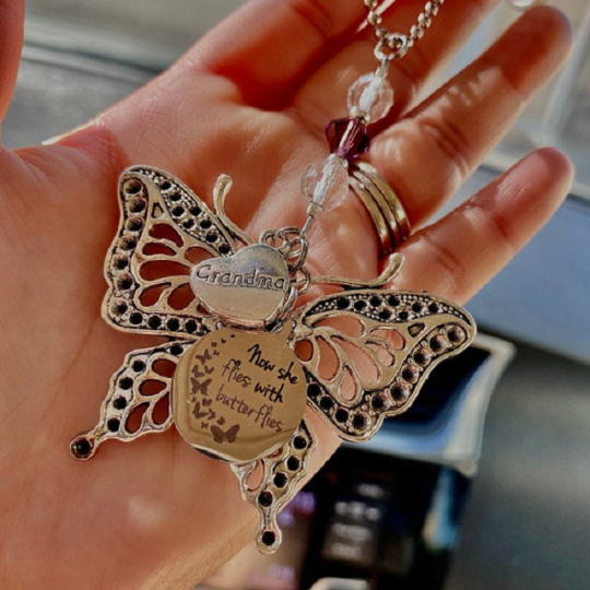 "Now she flies with butterflies" Butterfly Christmas Memorial Ornament