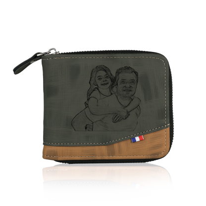 Photo Personalized Leather Zipper Men's Wallet Customized Name Letter Folding Wallet Three Colors Available with Gift Box for Dad