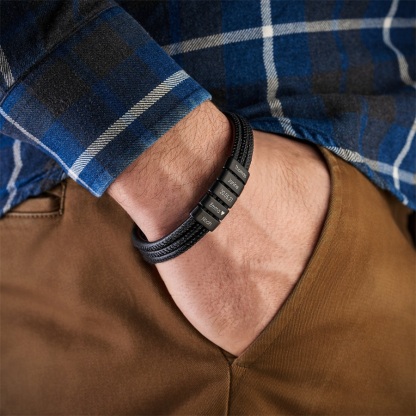 6 Names Personalized Braided Leather Bracelet Engraving Men's Bracelet Gift for Dad