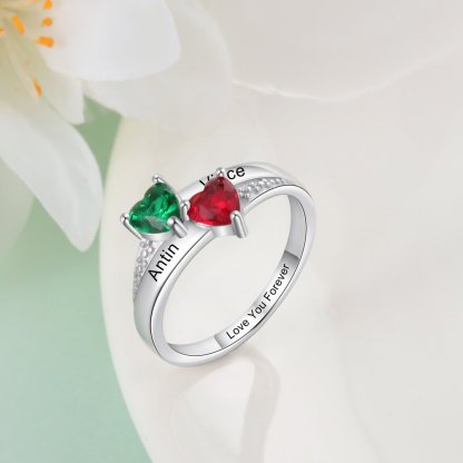 Family Ring Promise S925 Ring Personalized 2 Birthstones Ring With Names Gifts for Her