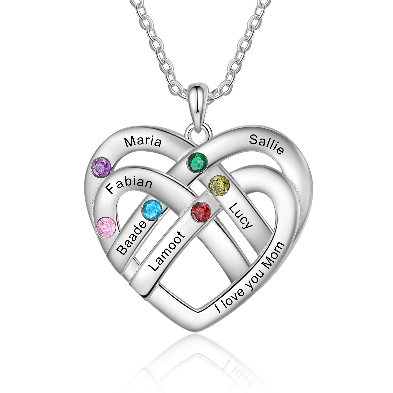 6 Names - Personalized Double Layer Heart Necklace with Custom Name and Birthstone, As a Mother's Day Gift for Mom