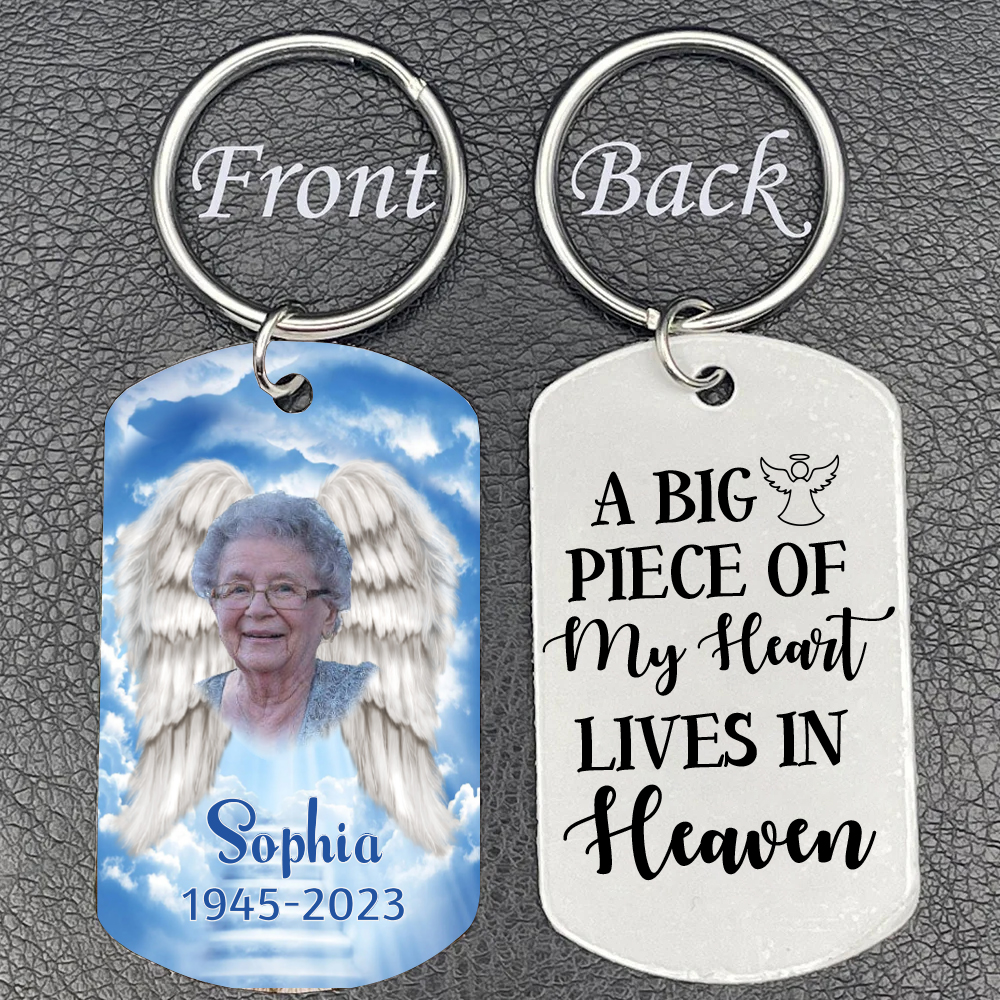 Personalized Photo Keychain Memorial Gift "A Big Piece of My Heart Lives in Heaven"