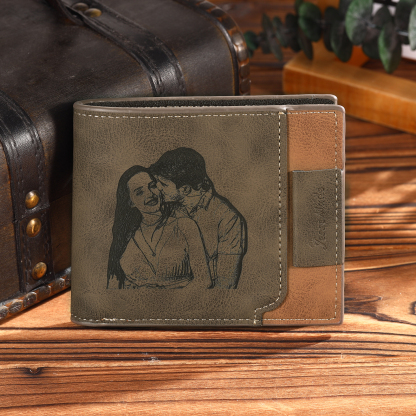 Personalized Name Leather Men's Wallet With Card Slot Engraved Letter And Photo with Gift Box Gift For Him | Jessemade