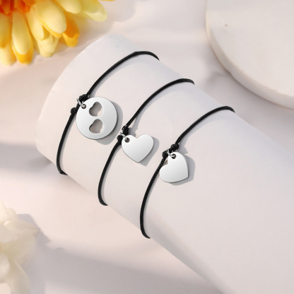 3Pcs Love Heart Bracelet Stainless Steel Braided Bracelet Kids Back to School Gift