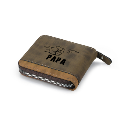 2-Names Personalized Leather Men's wallet With Card Slot Engraved With Name And Photo For Papa As a Father's Day Unique Gift