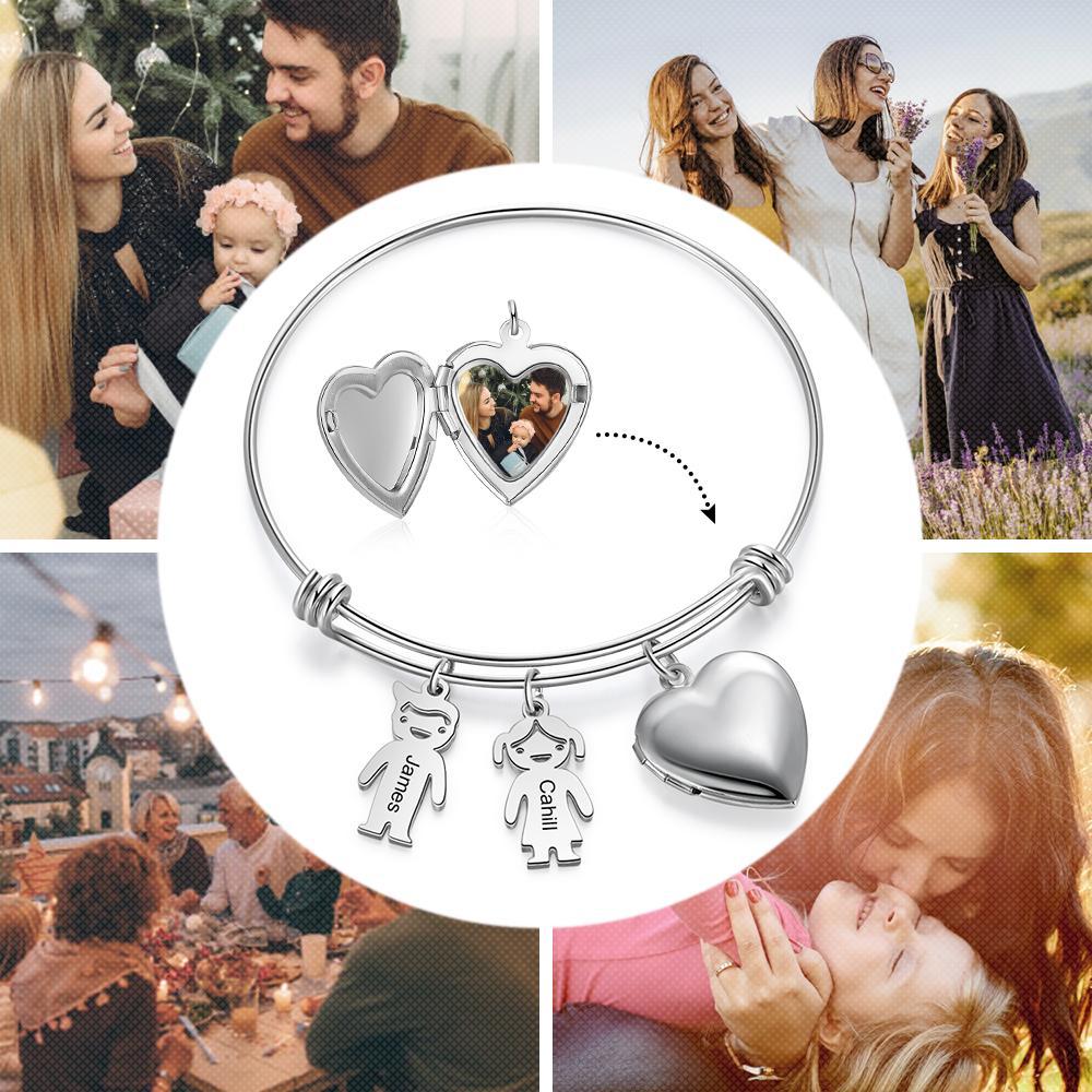 Personalized Heart Photo Locket Bracelet Custom Photo Bracelet Gifts For Mother