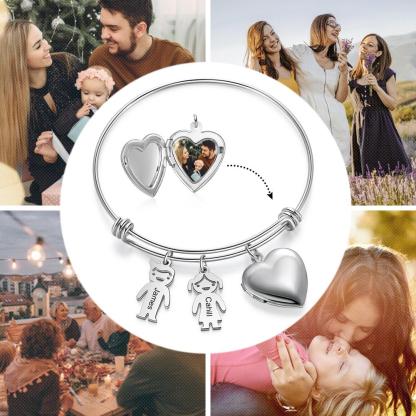 Personalized Heart Photo Locket Bracelet Custom Photo Bracelet Gifts For Mother