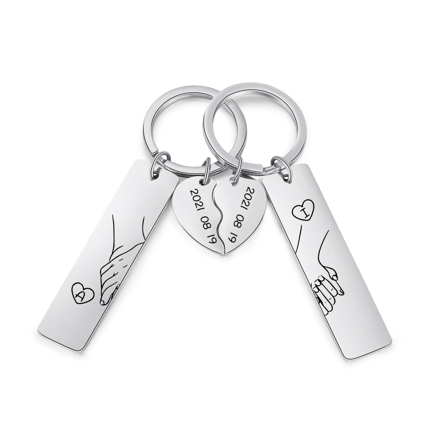 Personalized Hand in Hand Couple Keychain Set Engrave Name Matching Couple Gifts