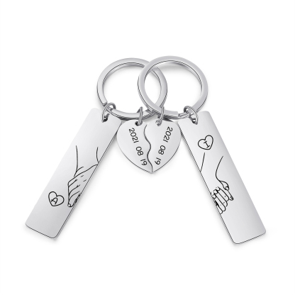 Personalized Hand in Hand Couple Keychain Set Engrave Name Matching Couple Gifts